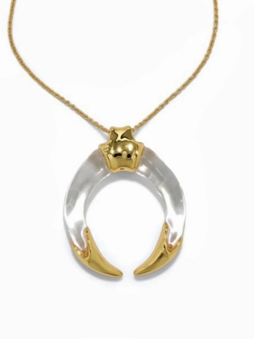 Alexis Bittar Gilded Tusk Lucite Pendant Necklace Gold Clear OC01